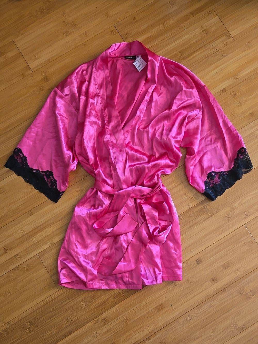 NWT Frederick's of Hollywood Dead Stock Pink Satin Kimono Robe S
